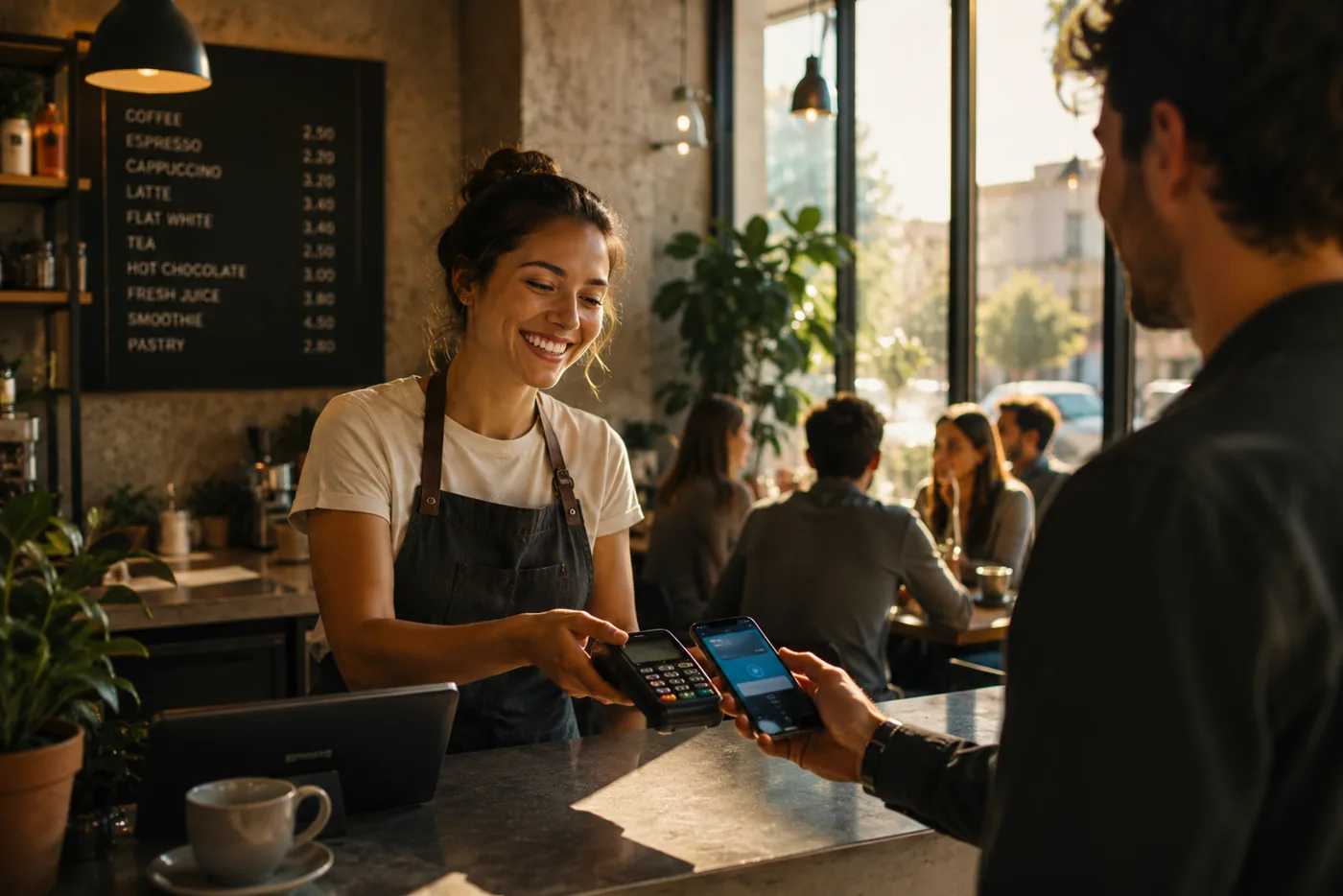 Pago con el teléfono en una cafetería