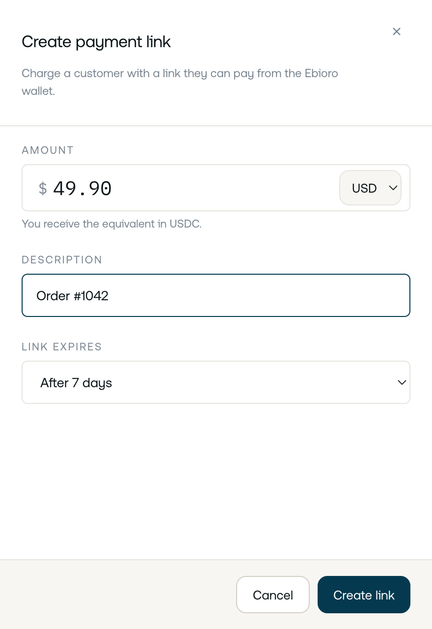 Creating a payment link