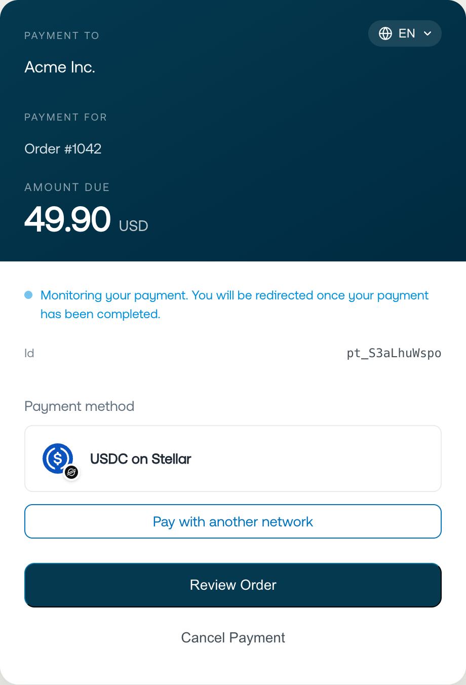 Payment link checkout page