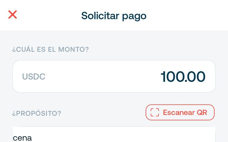 Pantalla de cobro: monto y propósito