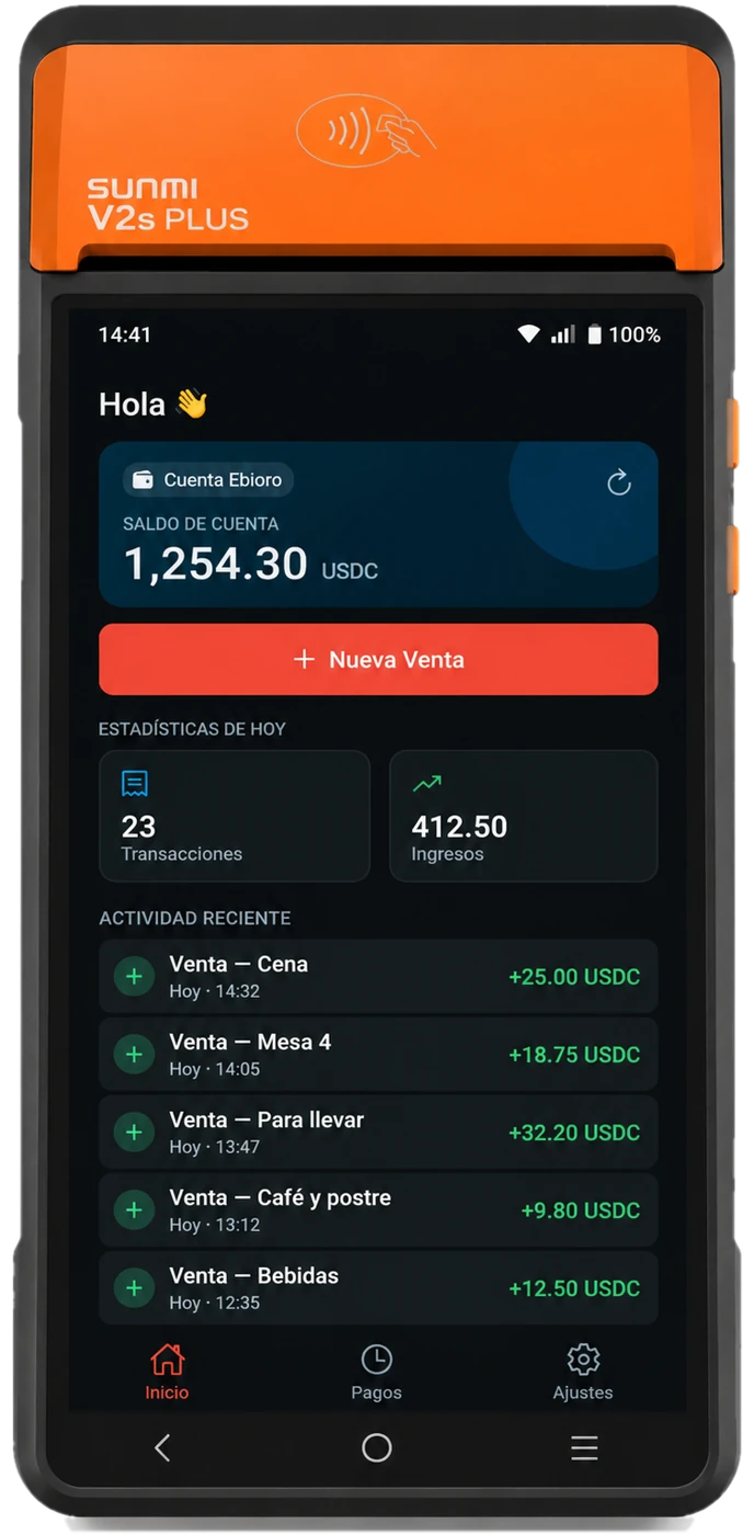 Terminal Ebioro POS con las ventas del día