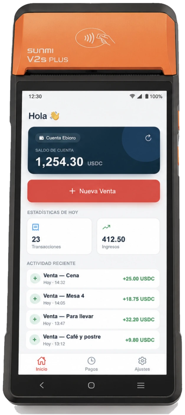 Terminal Ebioro POS con las ventas del día